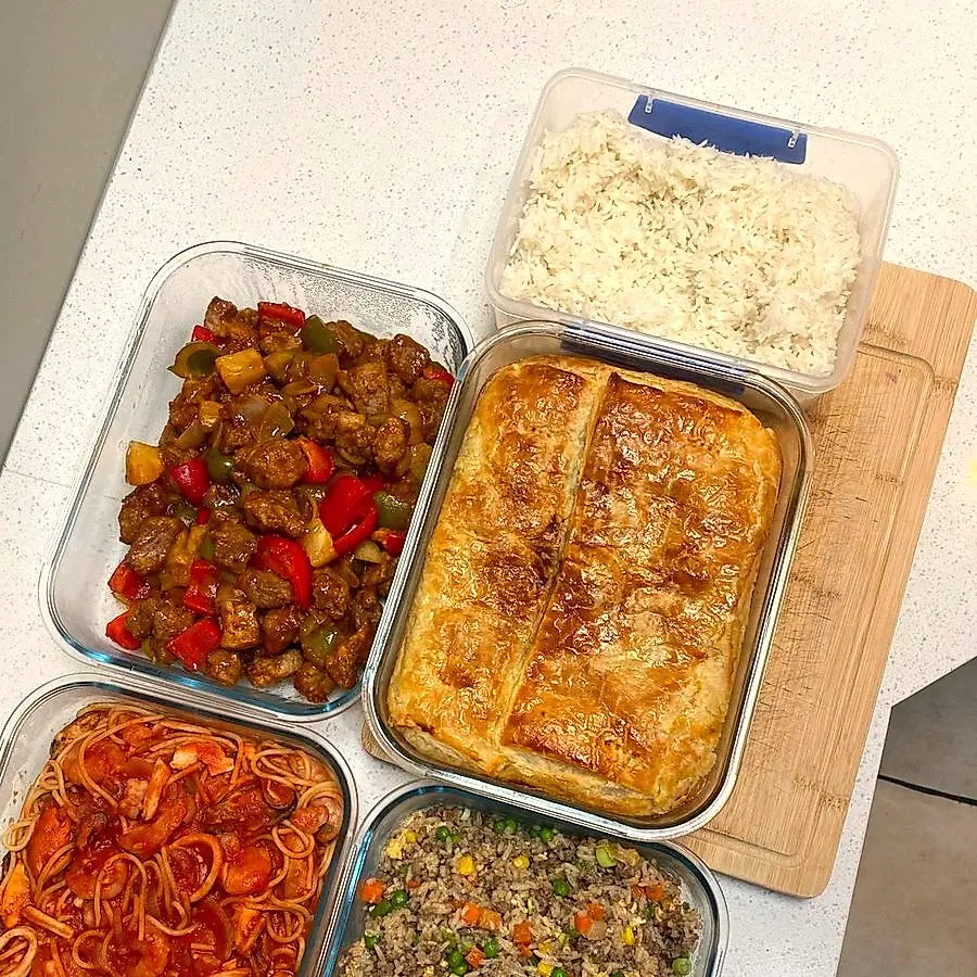 Hearty stew, golden pie and spaghetti prepped for the week